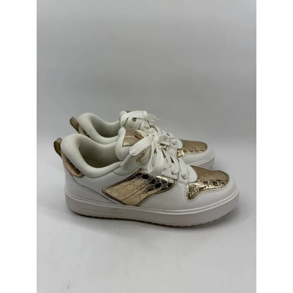 Michael Kors Sneakers White Gold Logo Lace Up Women's Size 11M Leather